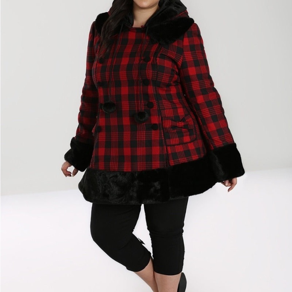 Plaid Red and Black Women's Coat